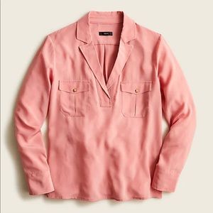 J.Crew Silk Patch Pocket Popover Shirt Blouse Warm Rose Coral Small S